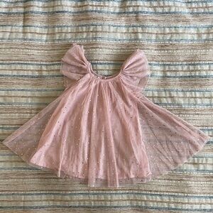 BABY GAP Dress - Gently Worn - Size 6-12 Months - Rose Pink, Metallic Gold Stars